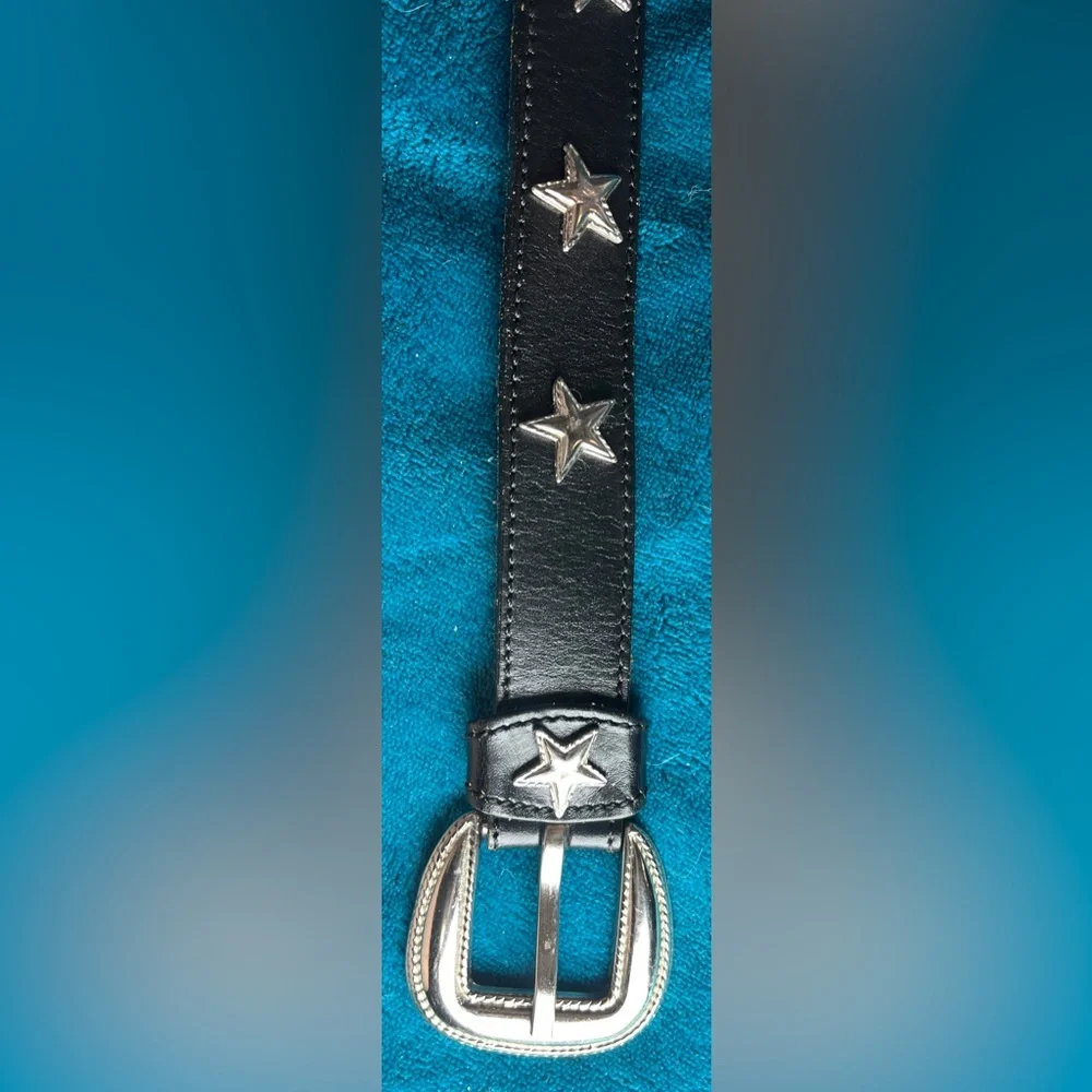 Leather Shop Genuine Black Leather Belt with Silver Star Accents - Picture 2 of 6